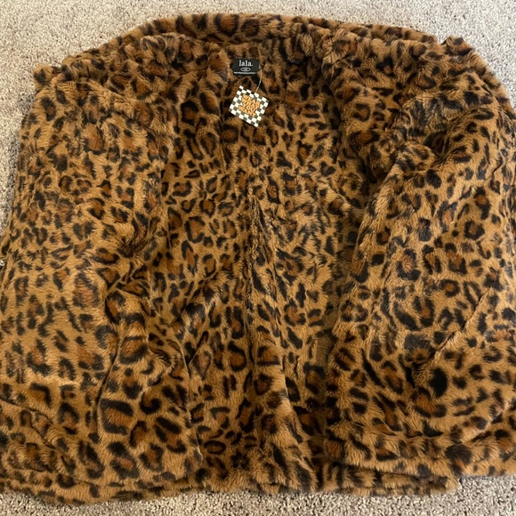 Dressed in LALA Blue Jean Jacket with Leopard Trim - Picture 2 of 4